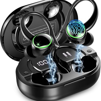 Wireless Earbuds, 2026 New Bluetooth 5.4 Sports Headphones, 50+Hrs Playtime HiFi Stereo Earbuds, 4 ENC Noise Cancelling Mics, IP7 Waterproof Earphones with Earhook for Gym Workouts, USB-C Fast Charge