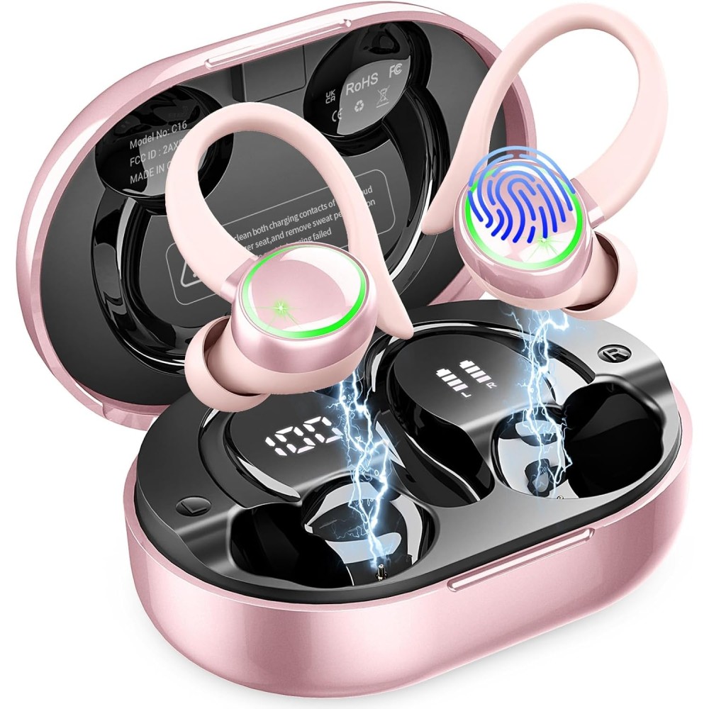Wireless Earbuds, 2026 New Bluetooth 5.4 Sports Headphones, 50+Hrs Playtime HiFi Stereo Earbuds, 4 ENC Noise Cancelling Mics, IP7 Waterproof Earphones with Earhook for Gym Workouts, USB-C Fast Charge Wireless Earbuds, 2026 New Bluetooth 5.4 Sports Headphones, 50+Hrs Playtime HiFi Stereo Earbuds, 4 ENC Noise Cancelling Mics, IP7 Waterproof Earphones with Earhook for Gym Workouts, USB-C Fast Charge