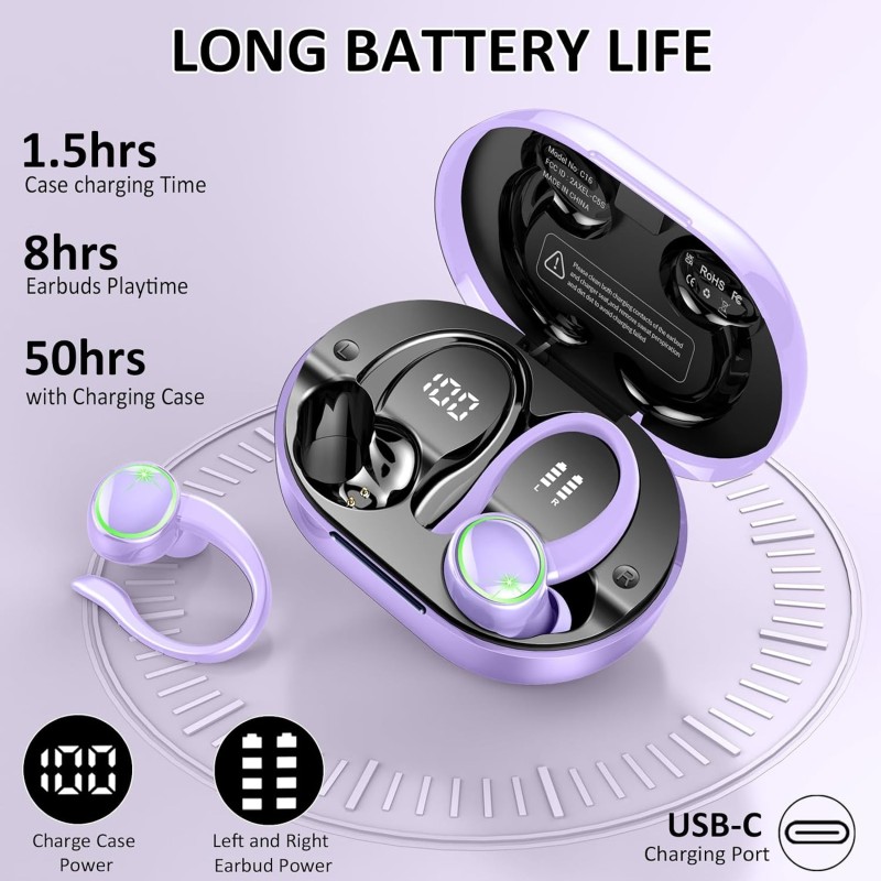 Wireless Earbuds, 2026 New Bluetooth 5.4 Sports Headphones, 50+Hrs Playtime HiFi Stereo Earbuds, 4 ENC Noise Cancelling Mics, IP7 Waterproof Earphones with Earhook for Gym Workouts, USB-C Fast Charge Wireless Earbuds, 2026 New Bluetooth 5.4 Sports Headphones, 50+Hrs Playtime HiFi Stereo Earbuds, 4 ENC Noise Cancelling Mics, IP7 Waterproof Earphones with Earhook for Gym Workouts, USB-C Fast Charge