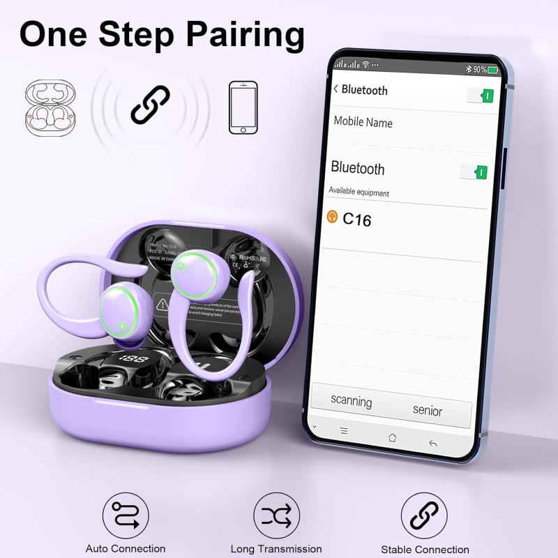 Wireless Earbuds, 2026 New Bluetooth 5.4 Sports Headphones, 50+Hrs Playtime HiFi Stereo Earbuds, 4 ENC Noise Cancelling Mics, IP7 Waterproof Earphones with Earhook for Gym Workouts, USB-C Fast Charge Wireless Earbuds, 2026 New Bluetooth 5.4 Sports Headphones, 50+Hrs Playtime HiFi Stereo Earbuds, 4 ENC Noise Cancelling Mics, IP7 Waterproof Earphones with Earhook for Gym Workouts, USB-C Fast Charge