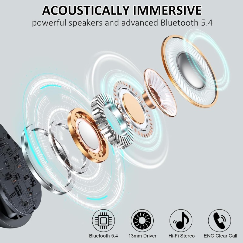 Wireless Earbuds, 2026 New Bluetooth 5.4 Sports Headphones, 50+Hrs Playtime HiFi Stereo Earbuds, 4 ENC Noise Cancelling Mics, IP7 Waterproof Earphones with Earhook for Gym Workouts, USB-C Fast Charge Wireless Earbuds, 2026 New Bluetooth 5.4 Sports Headphones, 50+Hrs Playtime HiFi Stereo Earbuds, 4 ENC Noise Cancelling Mics, IP7 Waterproof Earphones with Earhook for Gym Workouts, USB-C Fast Charge