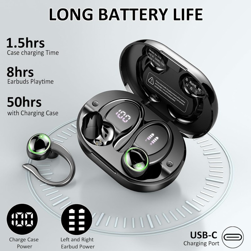 Wireless Earbuds, 2026 New Bluetooth 5.4 Sports Headphones, 50+Hrs Playtime HiFi Stereo Earbuds, 4 ENC Noise Cancelling Mics, IP7 Waterproof Earphones with Earhook for Gym Workouts, USB-C Fast Charge Wireless Earbuds, 2026 New Bluetooth 5.4 Sports Headphones, 50+Hrs Playtime HiFi Stereo Earbuds, 4 ENC Noise Cancelling Mics, IP7 Waterproof Earphones with Earhook for Gym Workouts, USB-C Fast Charge