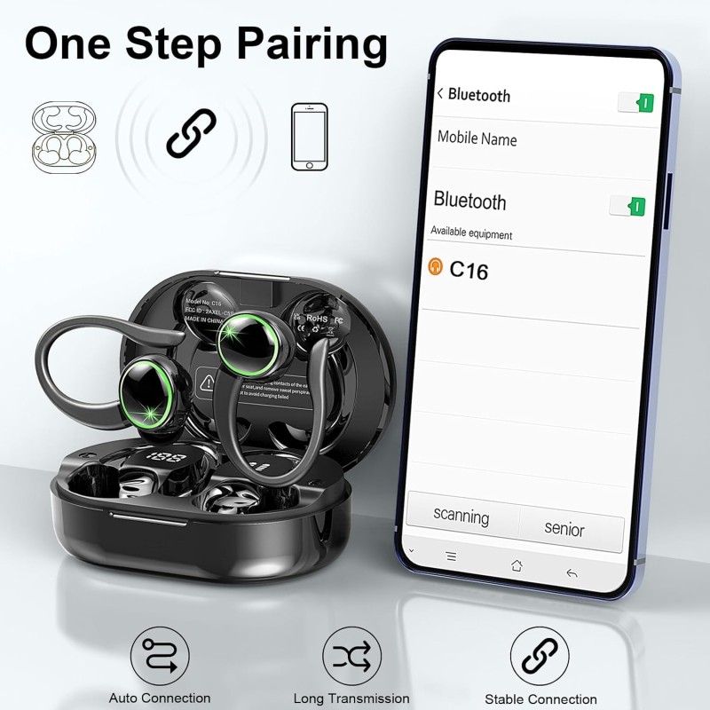 Wireless Earbuds, 2026 New Bluetooth 5.4 Sports Headphones, 50+Hrs Playtime HiFi Stereo Earbuds, 4 ENC Noise Cancelling Mics, IP7 Waterproof Earphones with Earhook for Gym Workouts, USB-C Fast Charge Wireless Earbuds, 2026 New Bluetooth 5.4 Sports Headphones, 50+Hrs Playtime HiFi Stereo Earbuds, 4 ENC Noise Cancelling Mics, IP7 Waterproof Earphones with Earhook for Gym Workouts, USB-C Fast Charge