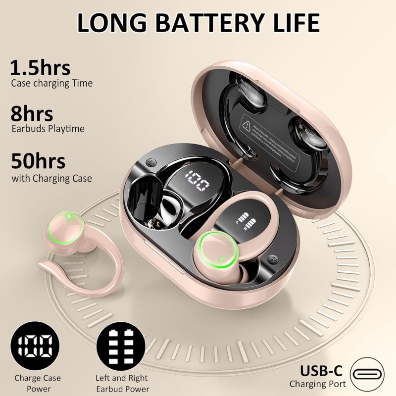 Wireless Earbuds, 2026 New Bluetooth 5.4 Sports Headphones, 50+Hrs Playtime HiFi Stereo Earbuds, 4 ENC Noise Cancelling Mics, IP7 Waterproof Earphones with Earhook for Gym Workouts, USB-C Fast Charge Wireless Earbuds, 2026 New Bluetooth 5.4 Sports Headphones, 50+Hrs Playtime HiFi Stereo Earbuds, 4 ENC Noise Cancelling Mics, IP7 Waterproof Earphones with Earhook for Gym Workouts, USB-C Fast Charge