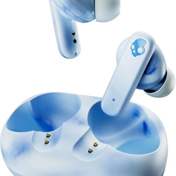 Skullcandy EcoBuds Sustainable Wireless Earbuds, Bluetooth Headphones, Up to 8 Hours Battery, Noise Isolating Fit, Battery-Free Charging Case, Microphone for iPhone Android - Glacier