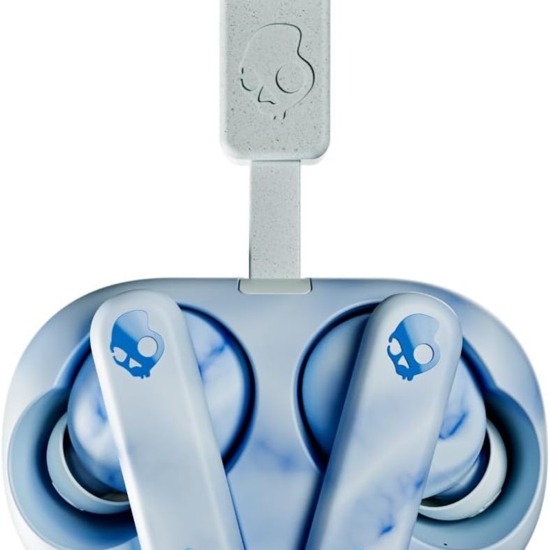 Skullcandy EcoBuds Sustainable Wireless Earbuds, Bluetooth Headphones, Up to 8 Hours Battery, Noise Isolating Fit, Battery-Free Charging Case, Microphone for iPhone Android - Glacier