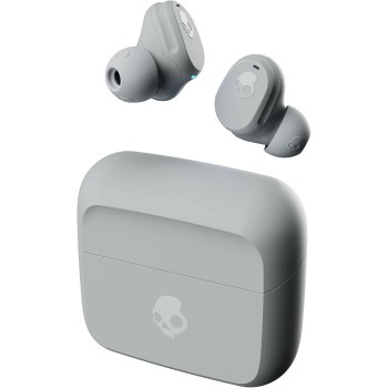Skullcandy Mod Wireless Earbuds, Bluetooth Headphones, Up to 32 Hours Battery, Noise Isolating Fit, Sweat and Water Resistant, Microphone for iPhone Android - Light Grey/Blue