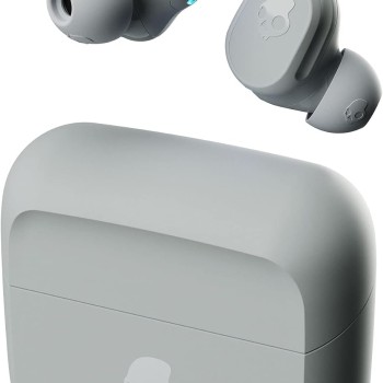 Skullcandy Mod Wireless Earbuds, Bluetooth Headphones, Up to 32 Hours Battery, Noise Isolating Fit, Sweat and Water Resistant, Microphone for iPhone Android - Light Grey/Blue