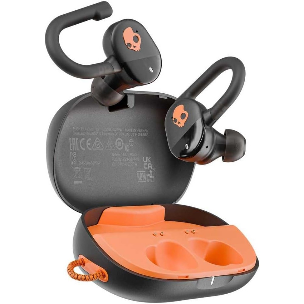 Skullcandy Push Play Active Wireless Earbuds, Bluetooth Headphones, Noise Isolating Fit, 34 Hrs Battery, Secure-Fit Over-Ear Hanger, Sweat Water Resistant, Microphone for iPhone Android - Black/Orange Skullcandy Push Play Active Wireless Earbuds, Bluetooth Headphones, Noise Isolating Fit, 34 Hrs Battery, Secure-Fit Over-Ear Hanger, Sweat Water Resistant, Microphone for iPhone Android - Black/Orange