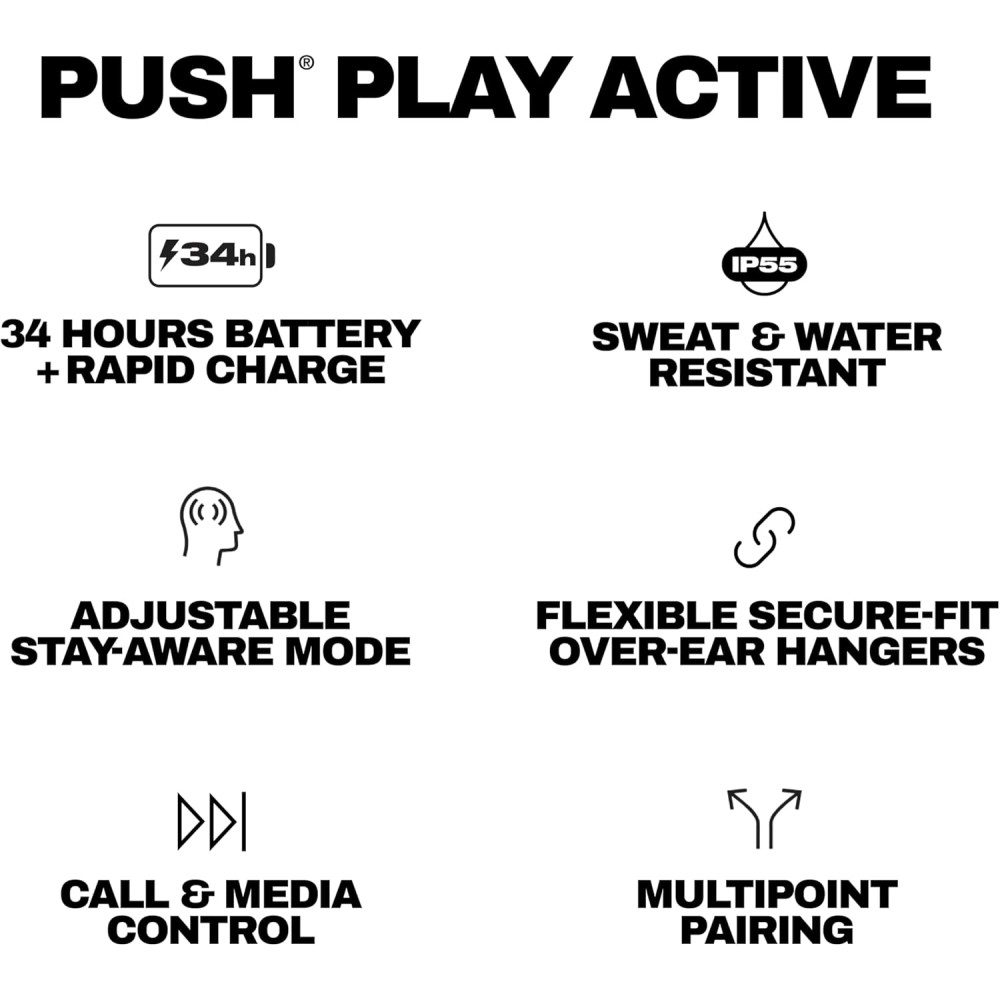 Skullcandy Push Play Active Wireless Earbuds, Bluetooth Headphones, Noise Isolating Fit, 34 Hrs Battery, Secure-Fit Over-Ear Hanger, Sweat Water Resistant, Microphone for iPhone Android - Black/Orange Skullcandy Push Play Active Wireless Earbuds, Bluetooth Headphones, Noise Isolating Fit, 34 Hrs Battery, Secure-Fit Over-Ear Hanger, Sweat Water Resistant, Microphone for iPhone Android - Black/Orange