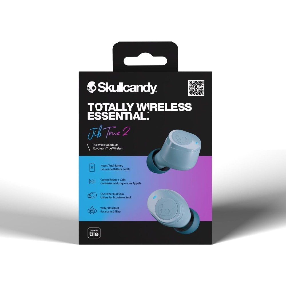 Skullcandy Jib True 2 Wireless Earbuds, Bluetooth Headphones, Up to 33 Hours Battery with Charging Case, Noise Isolating Fit, Sweat and Water Resistant, Microphone for iPhone Android - True Black