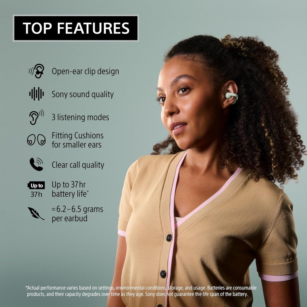 Sony LinkBuds Clip Open-Ear Truly Wireless Earbuds, Comfortable & Secure Fit, Lightweight Clip-On Design, Touch Controls, Ambient Sound Awareness, Water Resistant, Up to 37 Hrs of Playback, Black Sony LinkBuds Clip Open-Ear Truly Wireless Earbuds, Comfortable & Secure Fit, Lightweight Clip-On Design, Touch Controls, Ambient Sound Awareness, Water Resistant, Up to 37 Hrs of Playback, Black