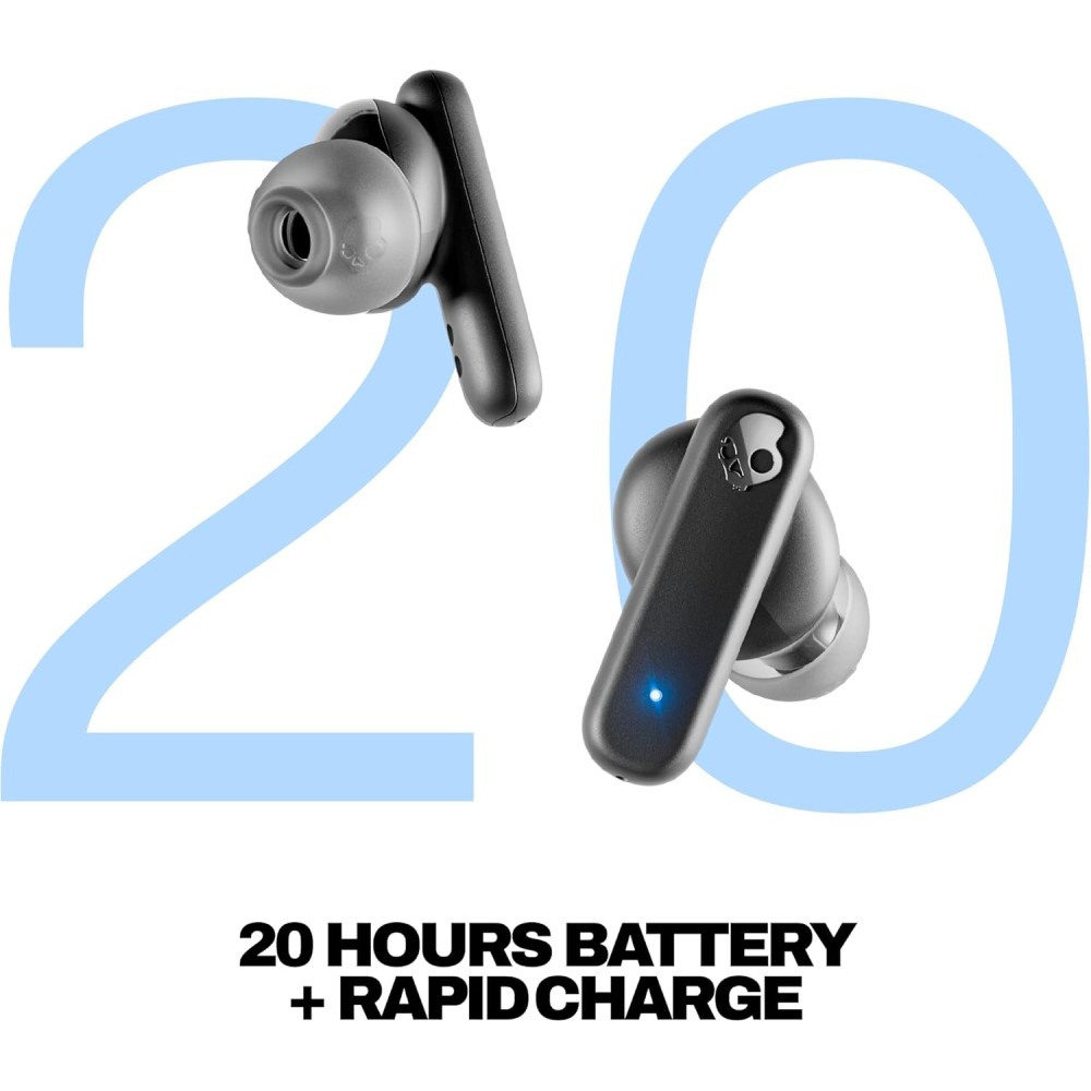 Skullcandy Smokin’ Buds Wireless Earbuds, Bluetooth Headphones, Noise Isolating Fit, Up to 20 Hours Battery, IPX4 Sweat and Water Resistant, Microphone for iPhone Android - True Black Skullcandy Smokin’ Buds Wireless Earbuds, Bluetooth Headphones, Noise Isolating Fit, Up to 20 Hours Battery, IPX4 Sweat and Water Resistant, Microphone for iPhone Android - True Black