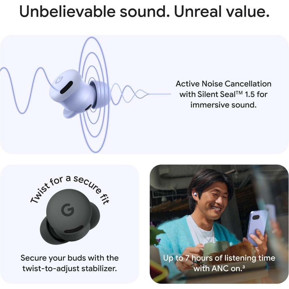 Google Pixel Buds 2a - Wireless Bluetooth Earbuds with Active Noise Cancellation and Transparency Mode - Lightweight, Comfortable Fit - 20-Hour Battery - Water Resistant - Built for Gemini - Berry Google Pixel Buds 2a - Wireless Bluetooth Earbuds with Active Noise Cancellation and Transparency Mode - Lightweight, Comfortable Fit - 20-Hour Battery - Water Resistant - Built for Gemini - Berry